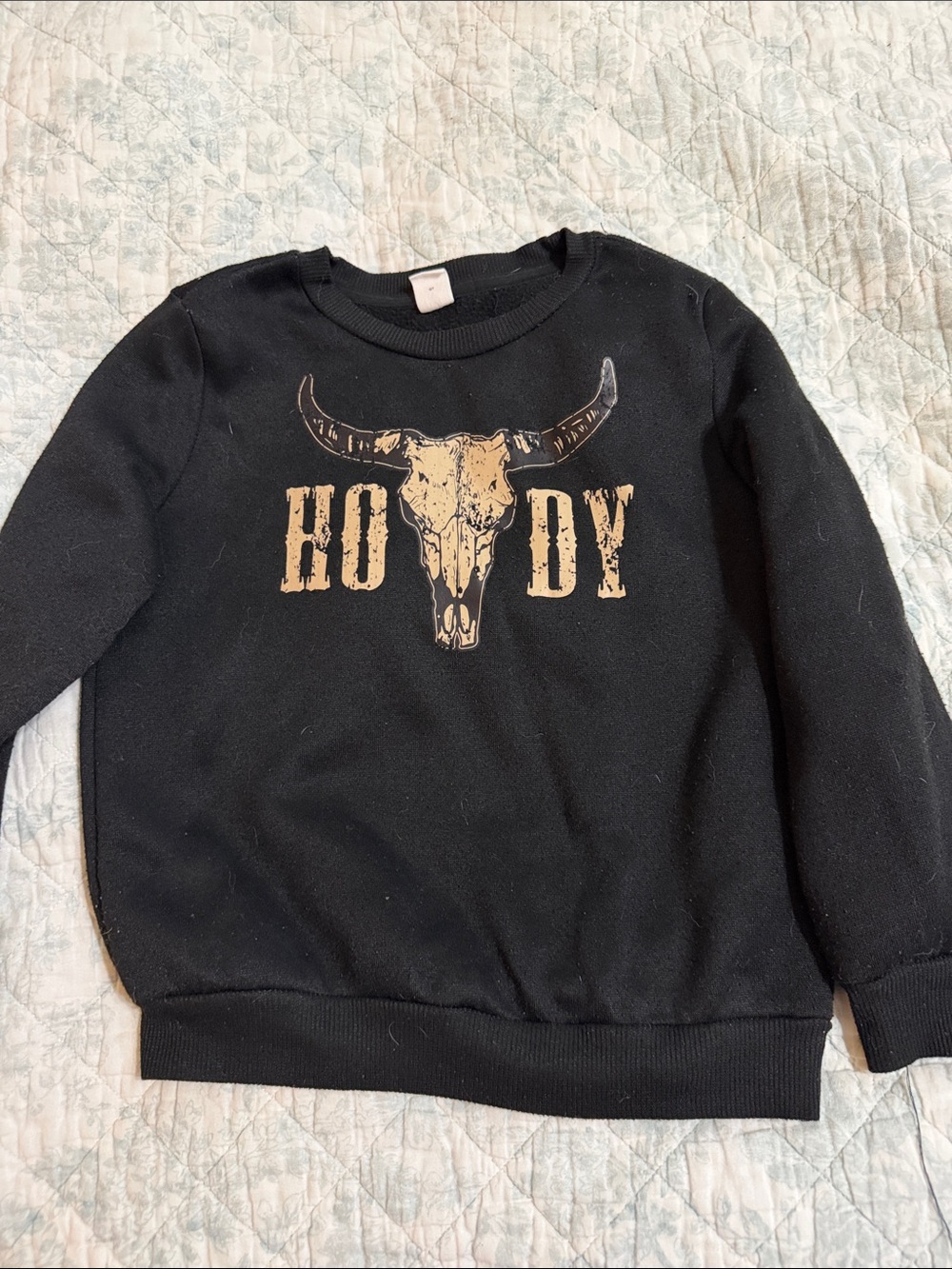 SHEIN Black Sweatshirt with Tan 'Howdy' Skull Graphic